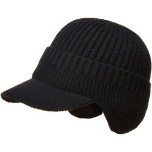 Winter Fleece Hat Thicken Warm Knit Brim Beanie Cap with Fleece Lined for Men